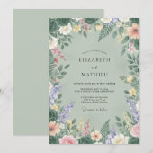 Celadon Weide Wildbloemen Bruiloft Kaart (Voorkant / Achterkant)