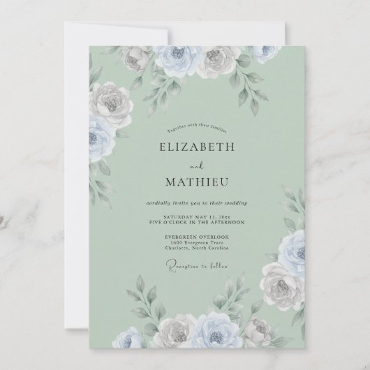 Celadon Zilver Ranunculus Eucalyptus Bruiloft Kaart (Voorkant)