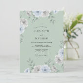 Celadon Zilver Ranunculus Eucalyptus Bruiloft Kaart (Staand voorkant)