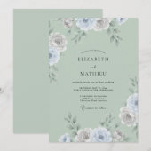 Celadon Zilver Ranunculus Eucalyptus Bruiloft Kaart (Voorkant / Achterkant)