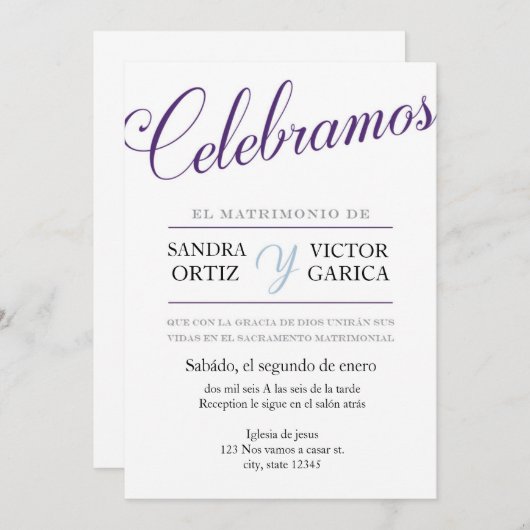 Celebramos Wedding Invite Kaart (Voorkant / Achterkant)