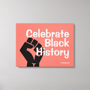CELEBRATE BLACK HISTORY BHM Motivatie koraal Canvas Afdruk