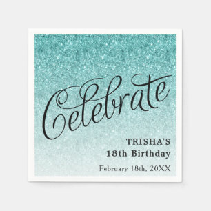 Celebrate Blue Ombre Glitter Gepersonaliseerd serv Servet