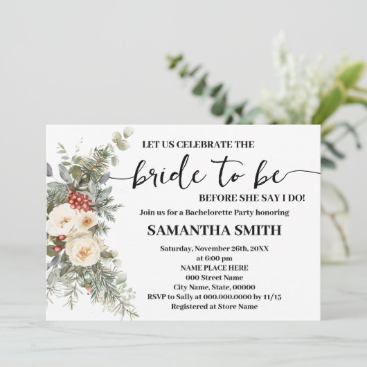 Celebrate Bride to be Winter Bachelorette Kaart (Staand voorkant)