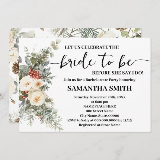 Celebrate Bride to be Winter Bachelorette Kaart (Voorkant / Achterkant)