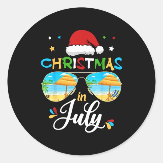 Celebrate Christmas In July Funny Beach Summer Chr Ronde Sticker (Voorkant)