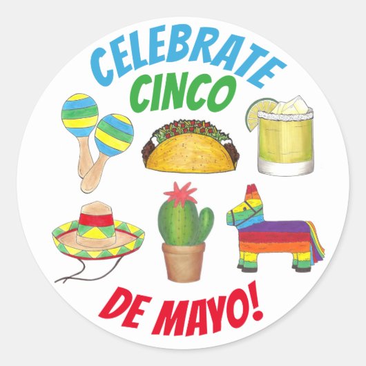 Celebrate Cinco de Mayo Fiesta Taco Piñata Cactus Ronde Sticker (Voorkant)