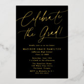 Celebrate de Grad Script Zwarte Afstudeerfeestje Folie Uitnodiging (Voorkant)