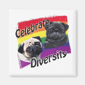 Celebrate Diversity Black en Fawn Pug Magneet (Voorkant)