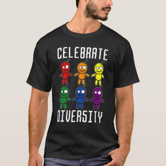 Celebrate Diversity Halloween Voodoo Doll T-shirt (Voorkant)