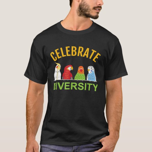 Celebrate Diversity Parrot Parakeet Cockatiel en T-shirt (Voorkant)
