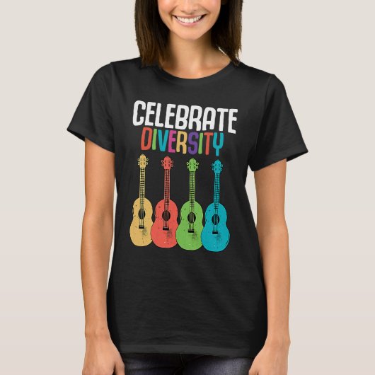 Celebrate Diversity  Ukulele Player Music  Graphic T-shirt (Voorkant)