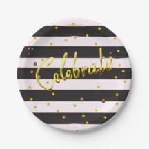 Celebrate Gold Foil Black Stripe Paper-Borden