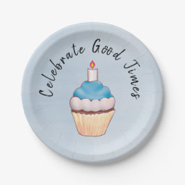 Celebrate Good Times Cupcake Blauw Papieren Bordje