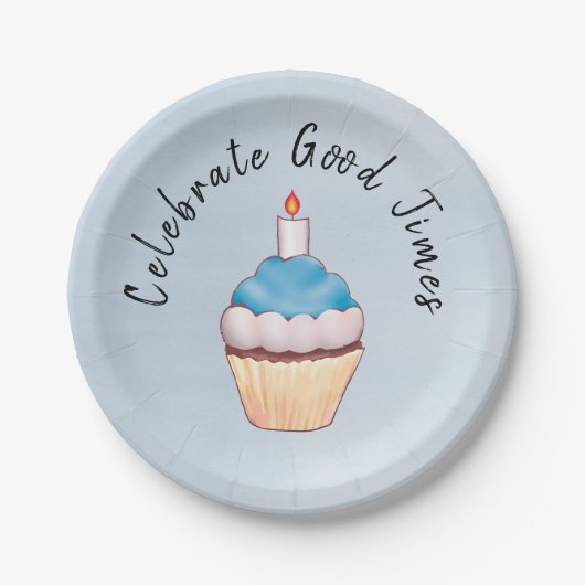 Celebrate Good Times Cupcake Blue Papieren Bordje (Voorkant)