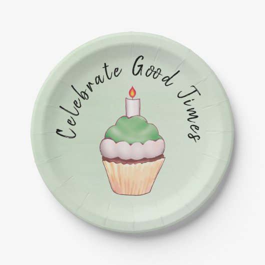 Celebrate Good Times Cupcake Green Papieren Bordje (Voorkant)