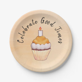 Celebrate Good Times Cupcake Oranje Waterverf Papieren Bordje