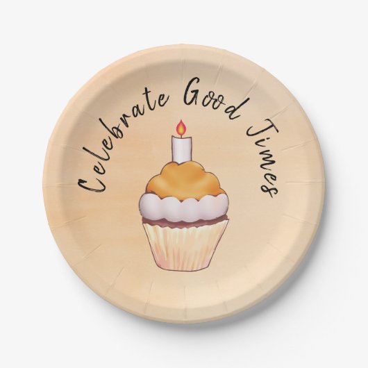 Celebrate Good Times Cupcake Oranje Waterverf Papieren Bordje (Voorkant)