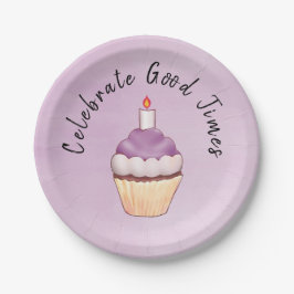 Celebrate Good Times Cupcake Paars Papieren Bordje