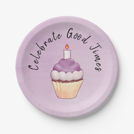 Celebrate Good Times Cupcake Paars Papieren Bordje (Voorkant)