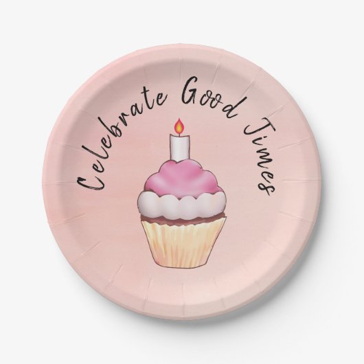 Celebrate Good Times Cupcake roze Papieren Bordje (Voorkant)