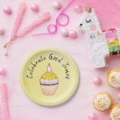 Celebrate Good Times Cupcake Yellow Papieren Bordje (Feest)
