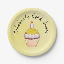 Celebrate Good Times Cupcake Yellow Papieren Bordje