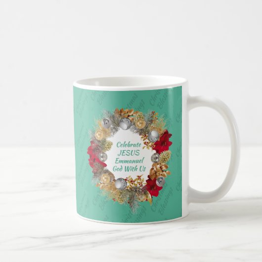 CELEBRATE JESUS Mint Green Kerstmonogram Koffiemok (Rechts)