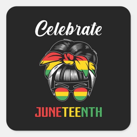Celebrate Junetetiende | Messy Bun | Rood Zwart Gr Vierkante Sticker (Voorkant)