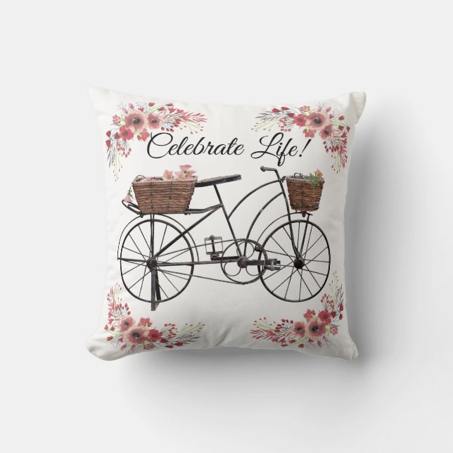 Celebrate Life  Floral Farmhouse Bicycle Kussen (Voorkant)