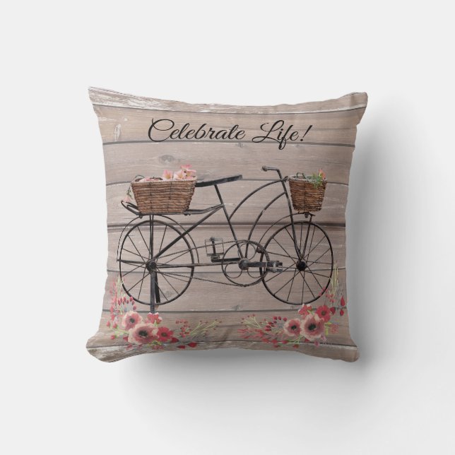 Celebrate Life  Floral Farmhouse Bicycle Kussen (Voorkant)