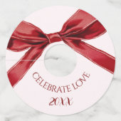 Celebrate Love Elegant Bow Valentines Day Party Wijnglaslabel (Voorkant)
