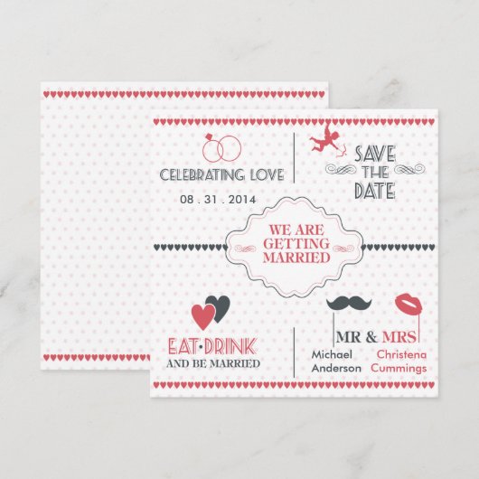 Celebrate Love Save the Date Announcement (Stippen Kaart (Voorkant / Achterkant)