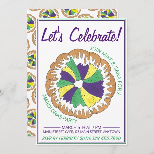 Celebrate Mardi Gras Carnival Party King Cake Kaart (Voorkant / Achterkant)