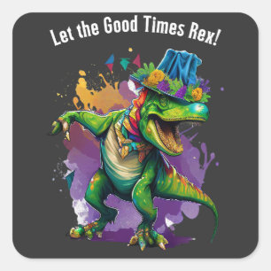 Celebrate Mardi Gras met Dansende T Rex Dinosaur Vierkante Sticker