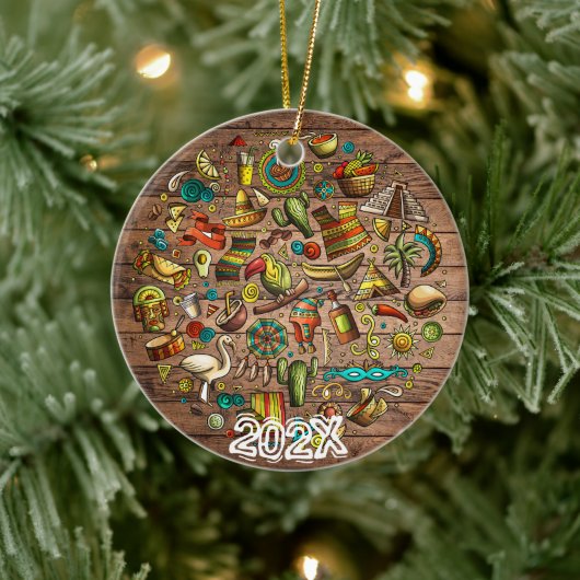 Celebrate Mexico Aangepaste Naam Bericht Jaar Keramisch Ornament (Boom)