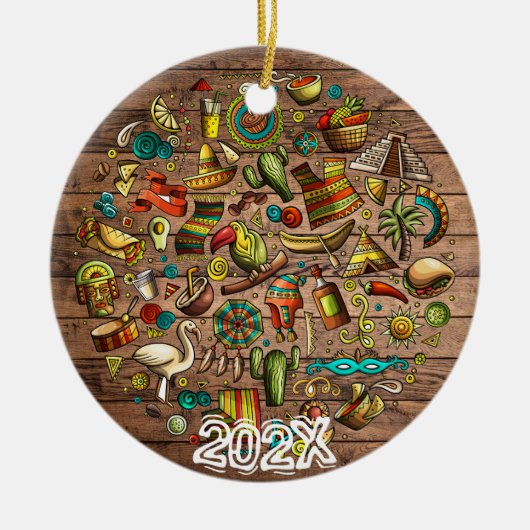 Celebrate Mexico Aangepaste Naam Bericht Jaar Keramisch Ornament (Voorkant)
