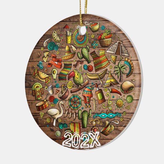 Celebrate Mexico Aangepaste Naam Bericht Jaar Keramisch Ornament (Links)