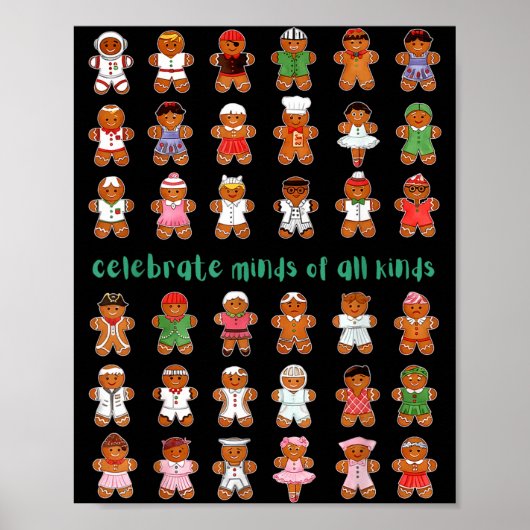 Celebrate Minds Of All Kinds Gingerbread Autism Aw Poster (Voorkant)