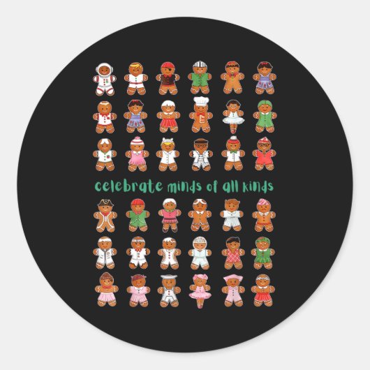Celebrate Minds Of All Kinds Gingerbread Autism Aw Ronde Sticker (Voorkant)