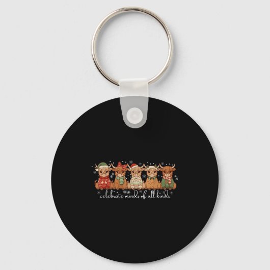 Celebrate Minds Of All Kinds Highland Cow Sped Tea Sleutelhanger (Voorkant)