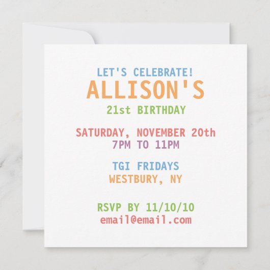 CELEBRATE Moderne Uitnodiging (Achterkant)