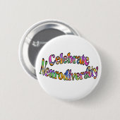 Celebrate Neurodiversity Rainbow Typography Wit Ronde Button 5,7 Cm (Voorkant /achterkant)