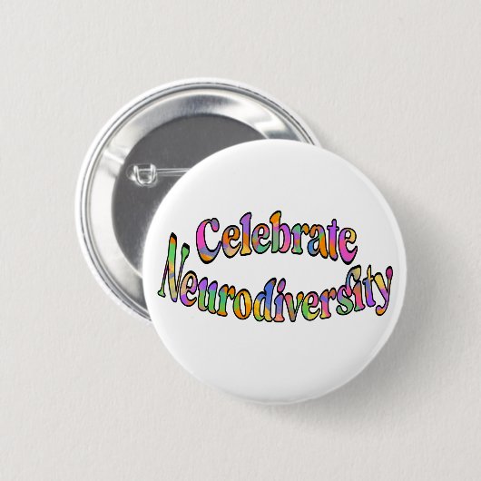 Celebrate Neurodiversity Rainbow Typography Wit Ronde Button 5,7 Cm (Voorkant /achterkant)