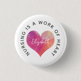 Celebrate Neurses Pink Waterverf Heart Ronde Button 3,2 Cm