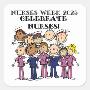 Celebrate Nurses Week 2025 Stick Figuur Nurse Vierkante Sticker
