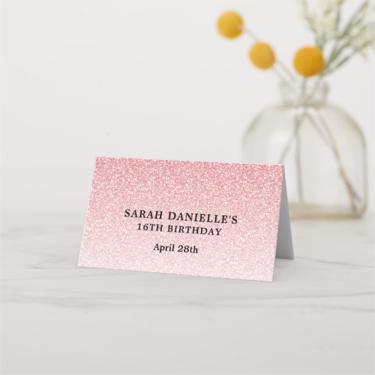 Celebrate Pink Glitter gepersonaliseerd Plaatskaartje (Achterkant)
