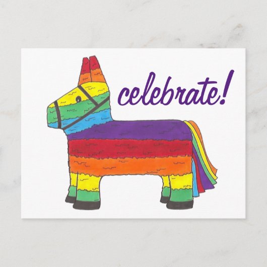 Celebrate Rainbow Piñata Mexico Fiesta Party Pride Uitnodiging Briefkaart (Voorkant)