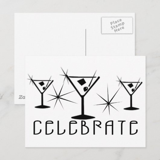 Celebrate - Retro Martinis - Zwart-wit Briefkaart (Voorkant / Achterkant)