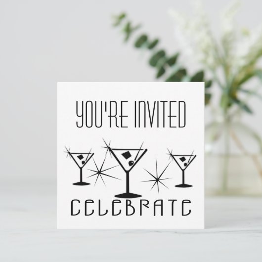 Celebrate - Retro Martinis - Zwart-wit Kaart (Staand voorkant)